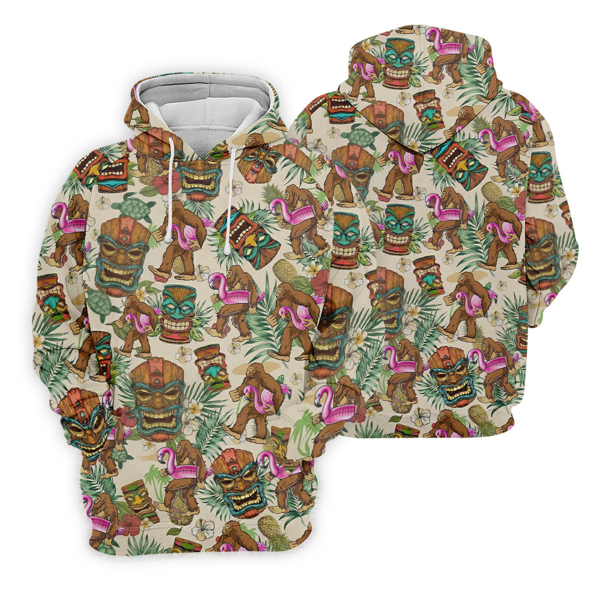 Tropical Bigfoot Adventure with Tiki Totems Design Hawaiian Golf Polo, Golf Tops For Men, Golfing Apparel