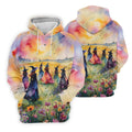 Watercolor Witch Gathering Halloween Golf Polo Shirt, Printed Golf Shirts, Golf Polo Shirts For Men
