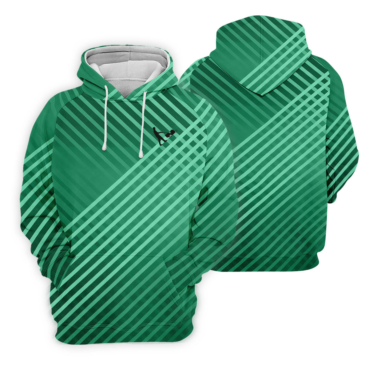 Green And White Striped Pattern Golf Tops For Men, Performance Golf Shirt, Polo Shirts For Men
