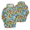 Comic Pattern Hawaiian Golf Shirt, Retro Style Men's Golf Shirt, Polo Shirts For Men