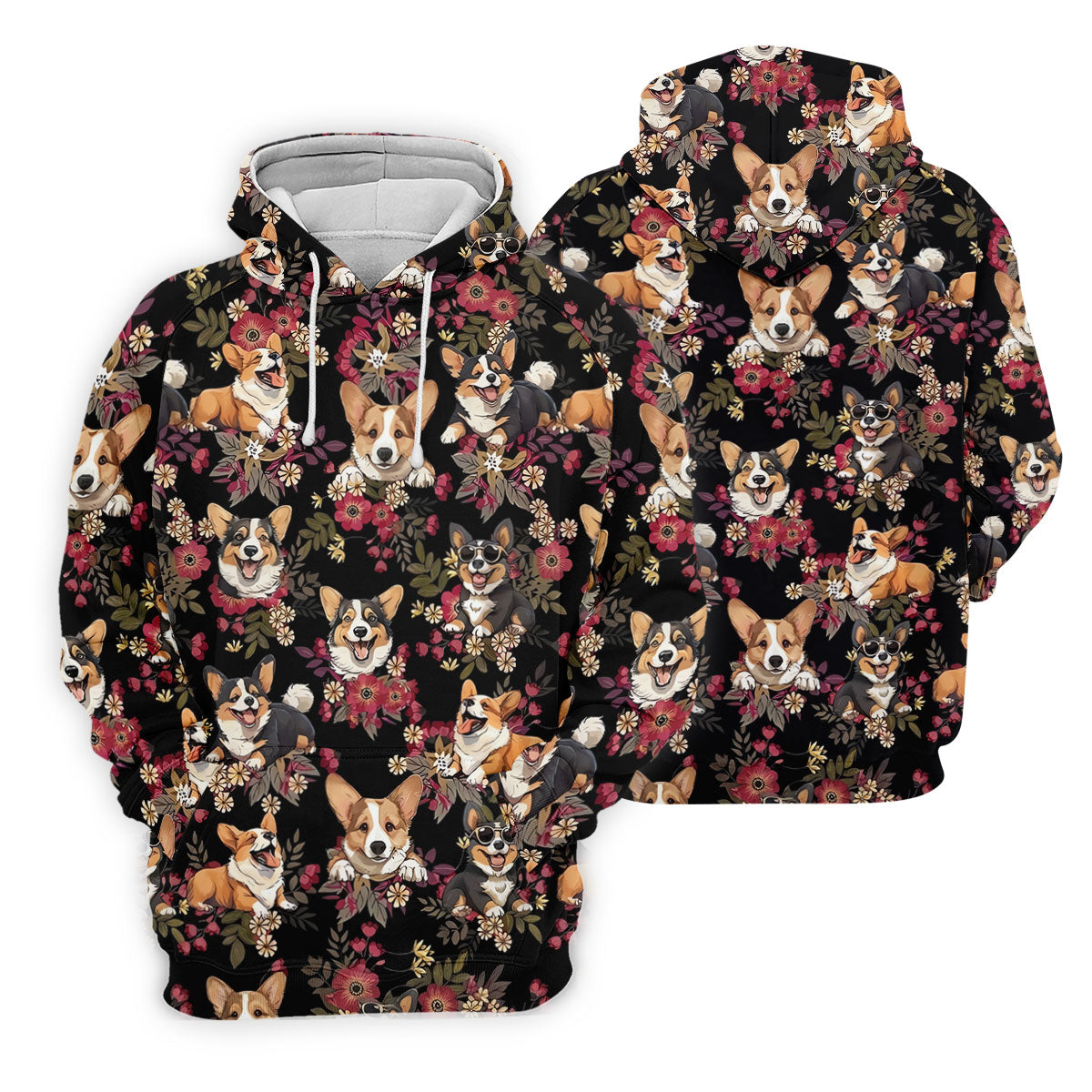 Cute Corgi Floral Hawaiian Pattern Polo Shirt, Womens Golf Polo, Funny Golf Shirt