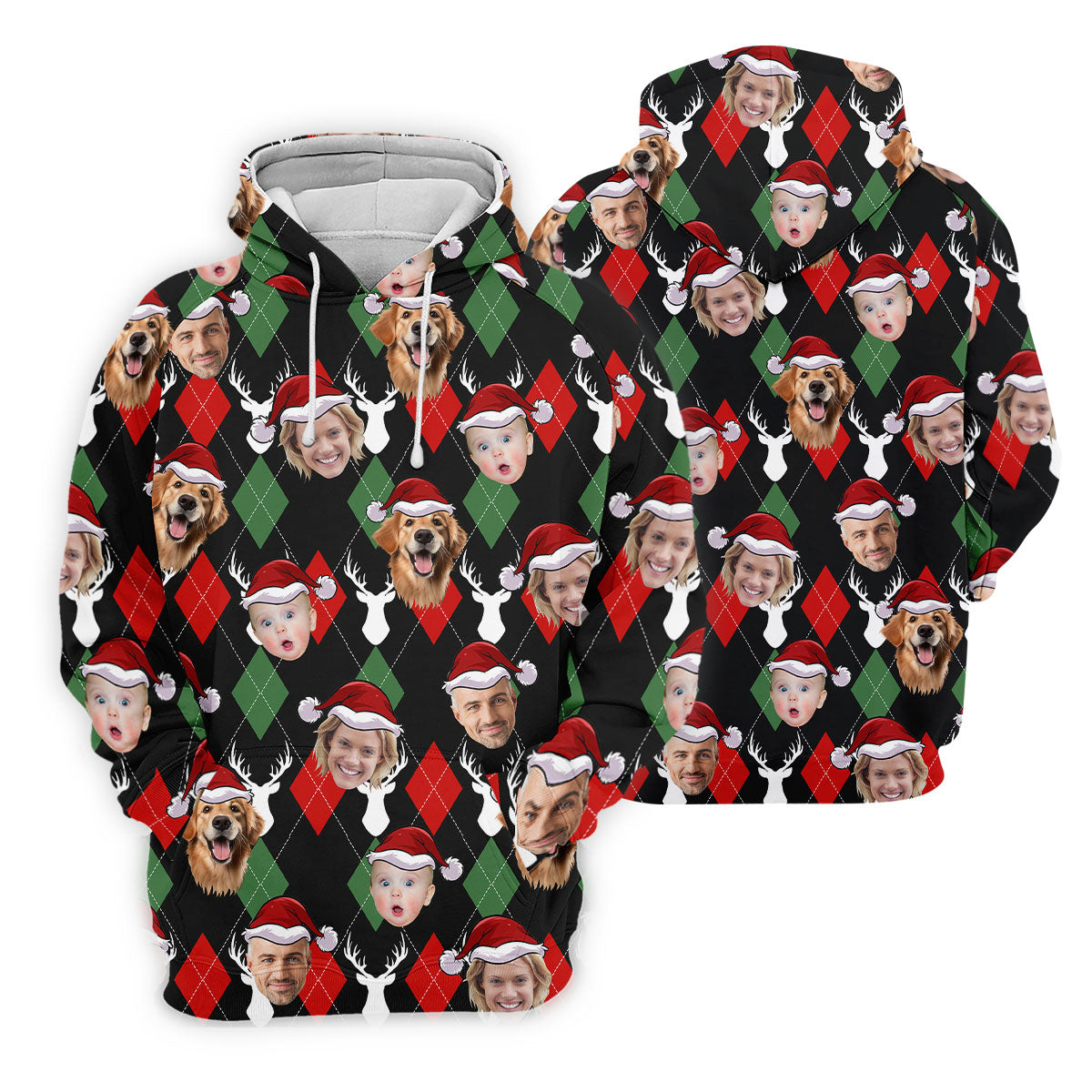Custom Face Red And Green Argyle Pattern Christmas Women's Golf Tops, Ladies Golf Shirts, Christmas Golf Gift