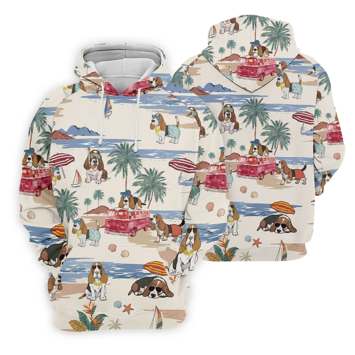 Summer Basset Hound Paradise Hawaiian Golf Polo, Golf Tops For Men, Golfing Apparel