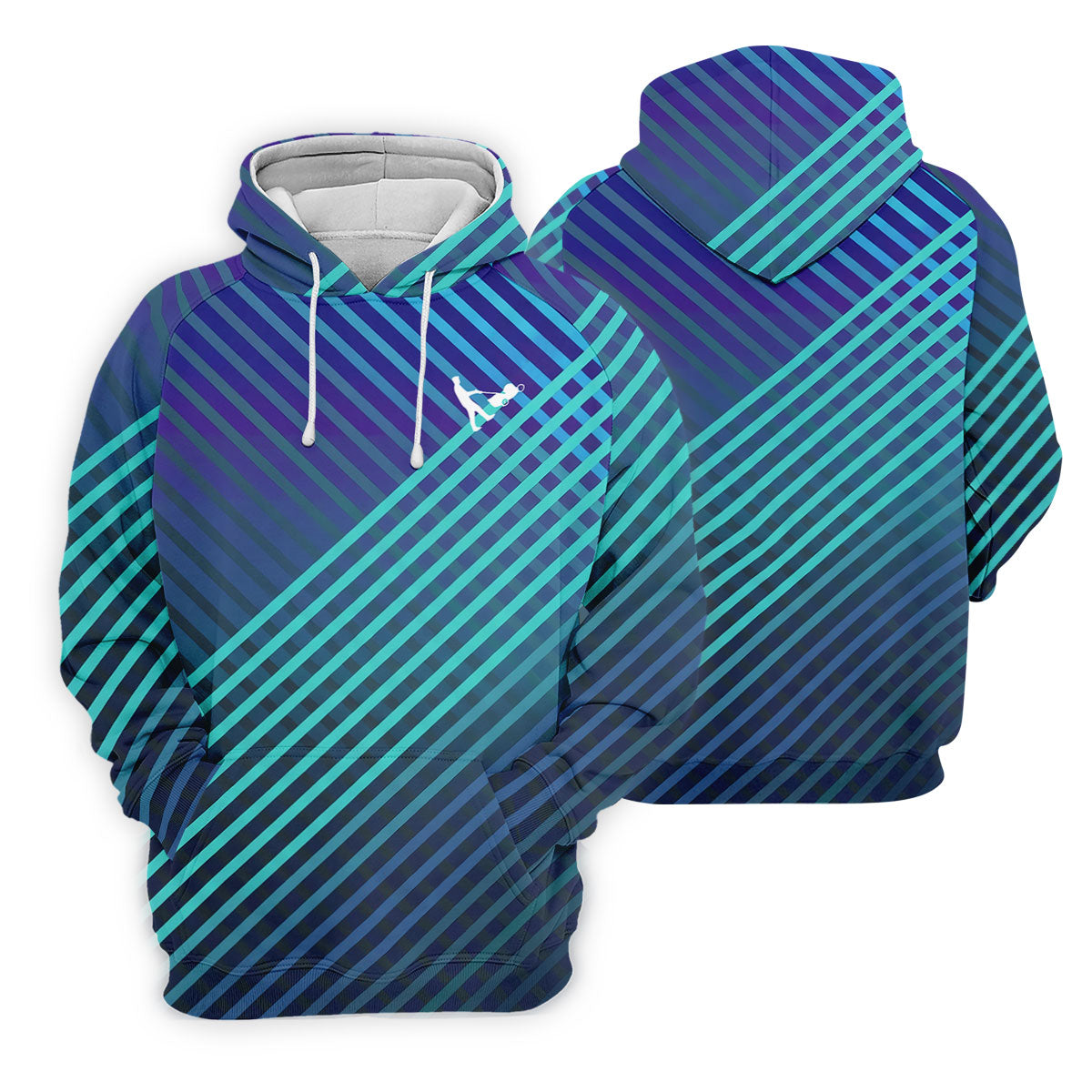 Teal And Purple Striped Pattern Golf Tops For Men, Performance Golf Shirt, Polo Shirts For Men