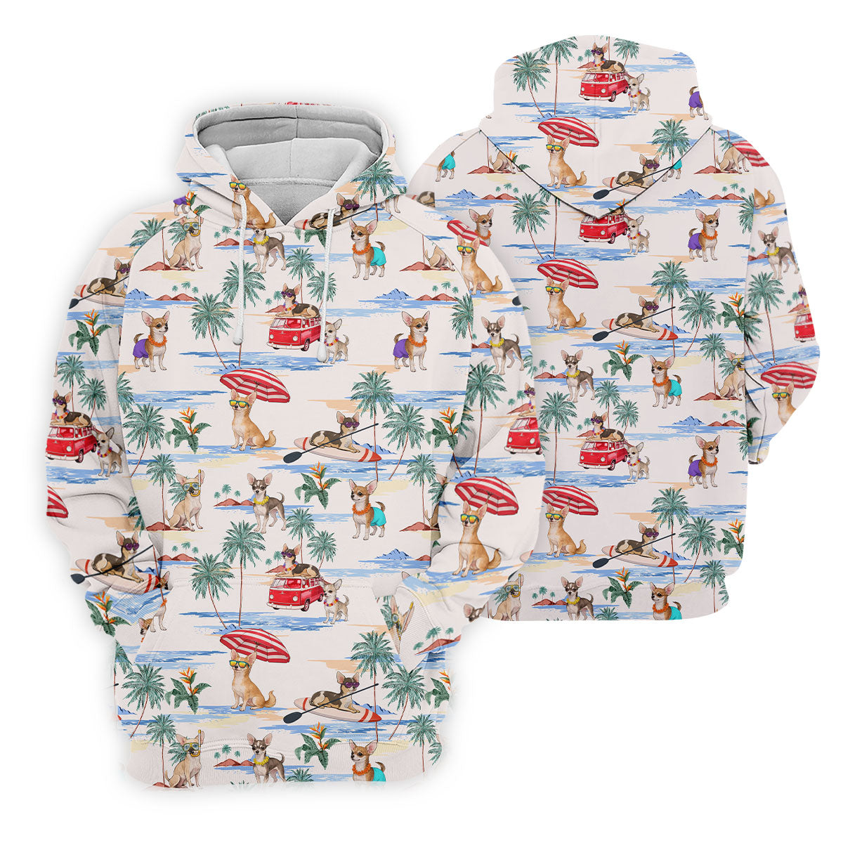 Summer Chihuahua Paradise Pattern Hawaiian Golf Polo, Golf Tops For Men, Golfing Apparel