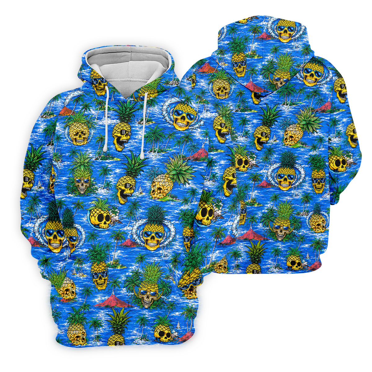 Pineapple Skull Golf Shirt, Tropical Island Volcano Pattern, Golf Shirt For Women