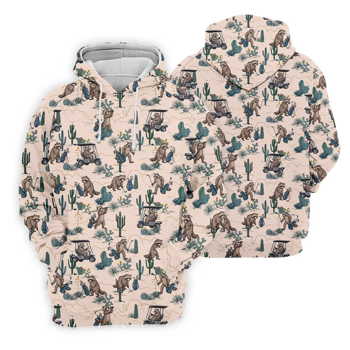 Funny Raccoon Desert Golf Pattern Polo Shirt, Ladies Golf Shirt, Printed Golf Shirt