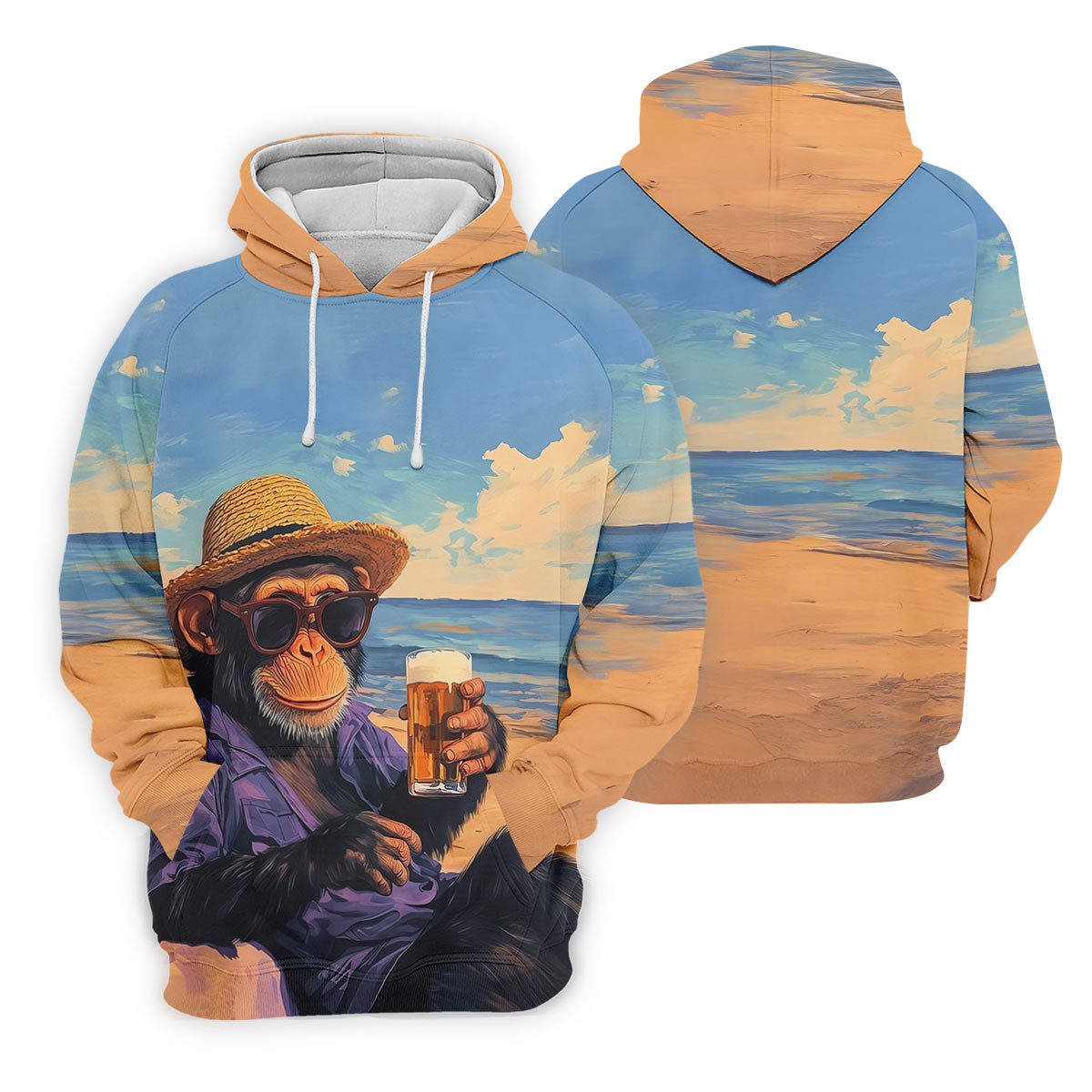 Beach Monkey Sky Sand Hawaiian Golf Polo, Golf Tops For Men, Golfing Apparel