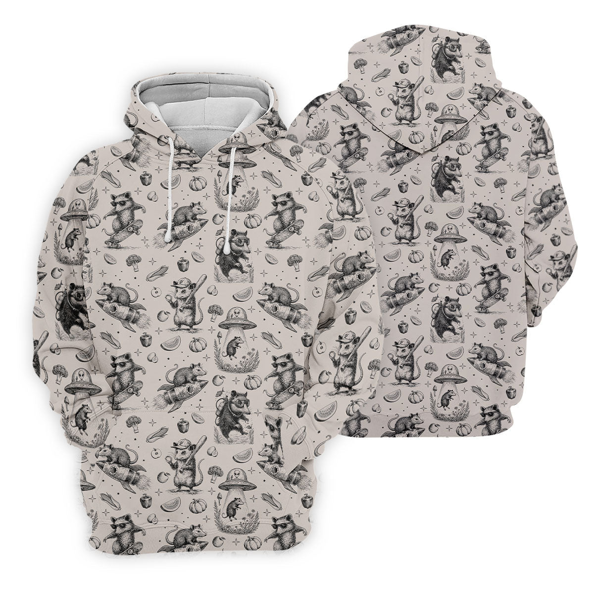 Mice and UFOs in a Fantasy Woodland Pattern Hawaiian Golf Polo, Golf Tops For Men, Golfing Apparel