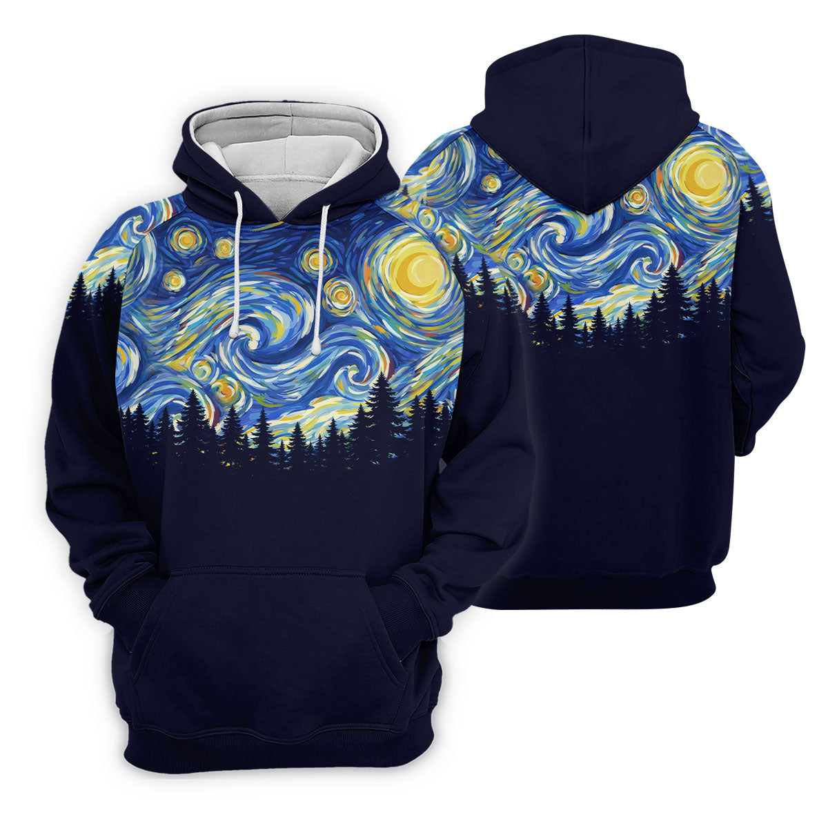 Van Gogh Inspired Starry Night Forest Hawaiian Golf Polo, Golf Tops For Men, Golfing Apparel