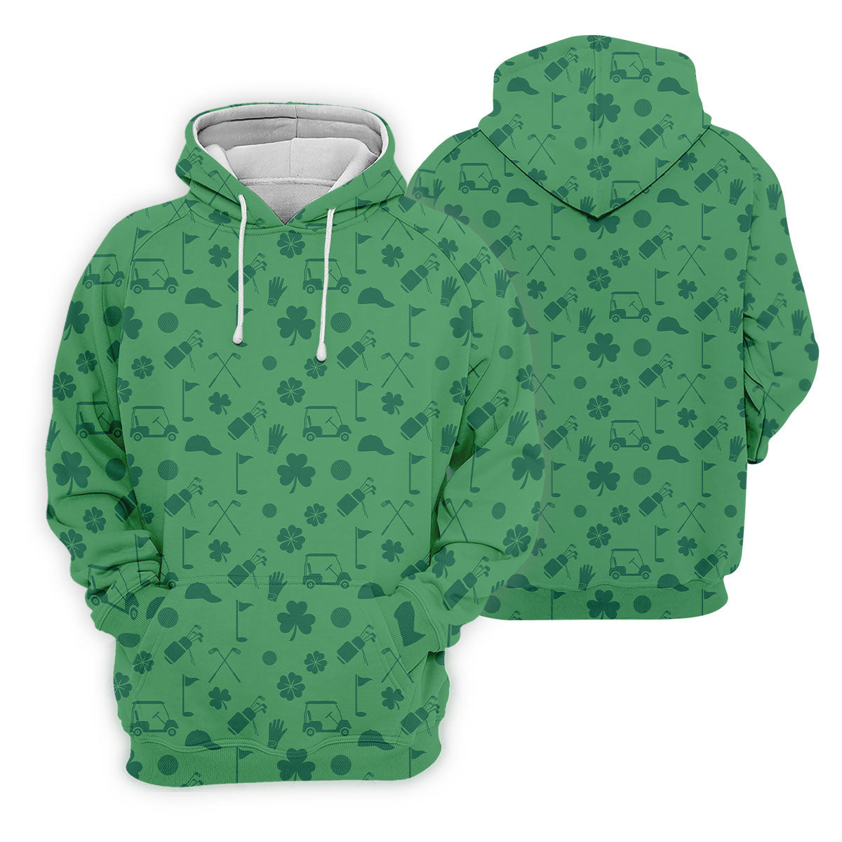 Dark Green Golf Items Seamless Pattern St. Patrick’s Day Shamrock Golf Shirt, Golf Shirts For Men