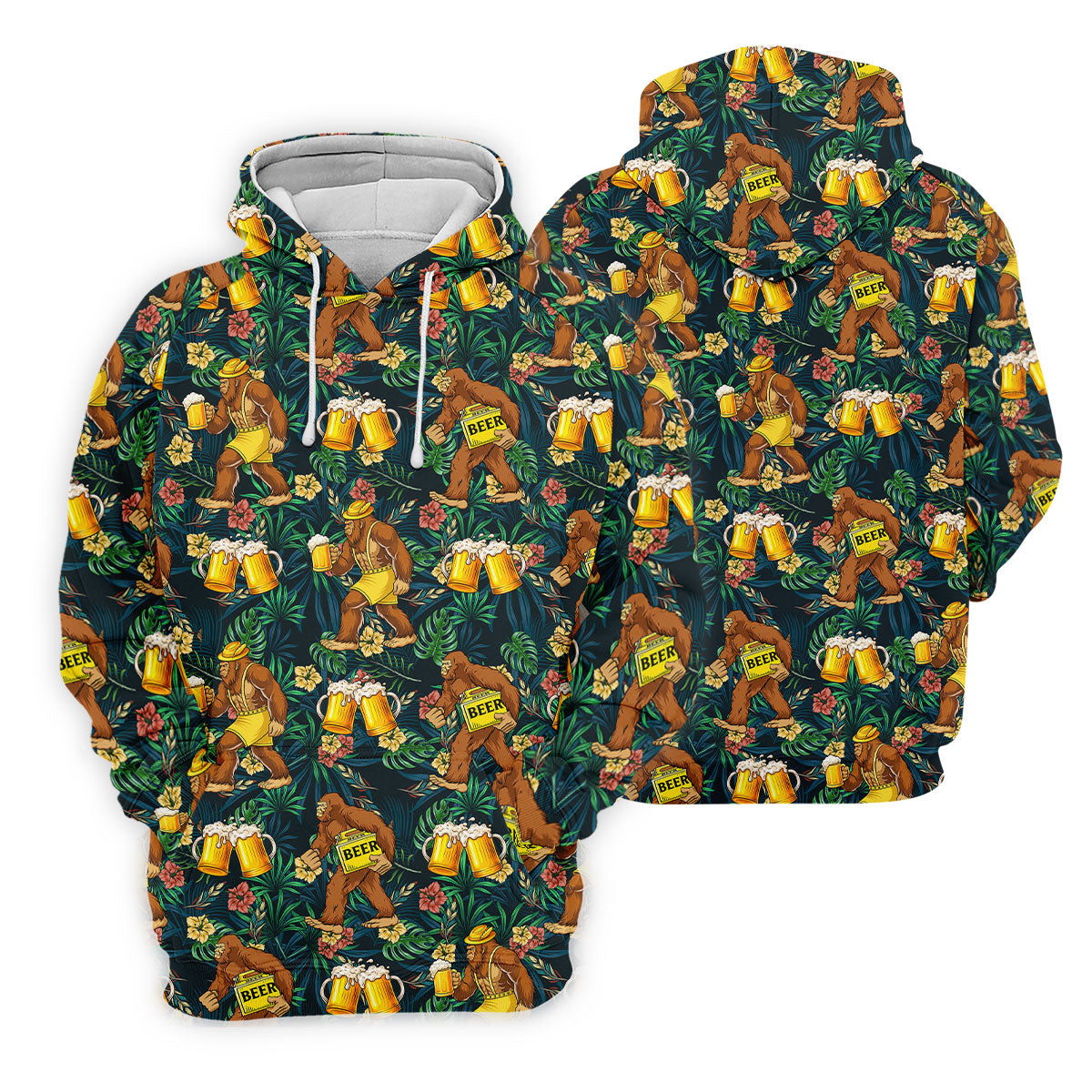 Funny Sasquatch Holding Beer Mugs Hawaiian Golf Polo, Golf Tops For Women, Golfing Apparel