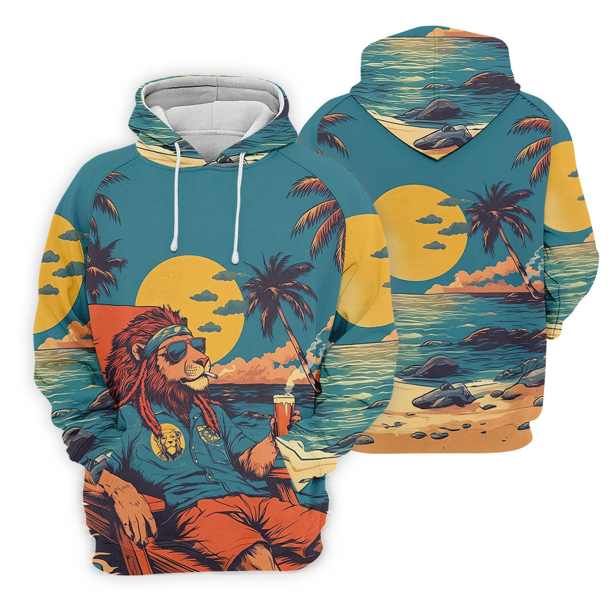Beach Vibes Lion Sunset Teal Hawaiian Golf Polo, Golf Tops For Women, Golfing Apparel