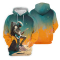 Astronaut Rock Guitar Teal Sunset Hawaiian Golf Polo, Golf Tops For Men, Golfing Apparel