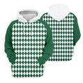 Green And White Argyle Pattern Retro Golf Shirt, Women's Golf Tops, Ladies Golf Polos, Ladies Golf Shirts