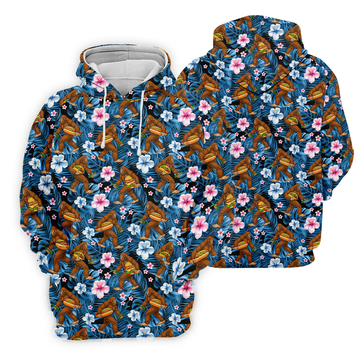 Tropical Bigfoot Burger Party Pattern Hawaiian Golf Polo, Golf Tops For Men, Golfing Apparel