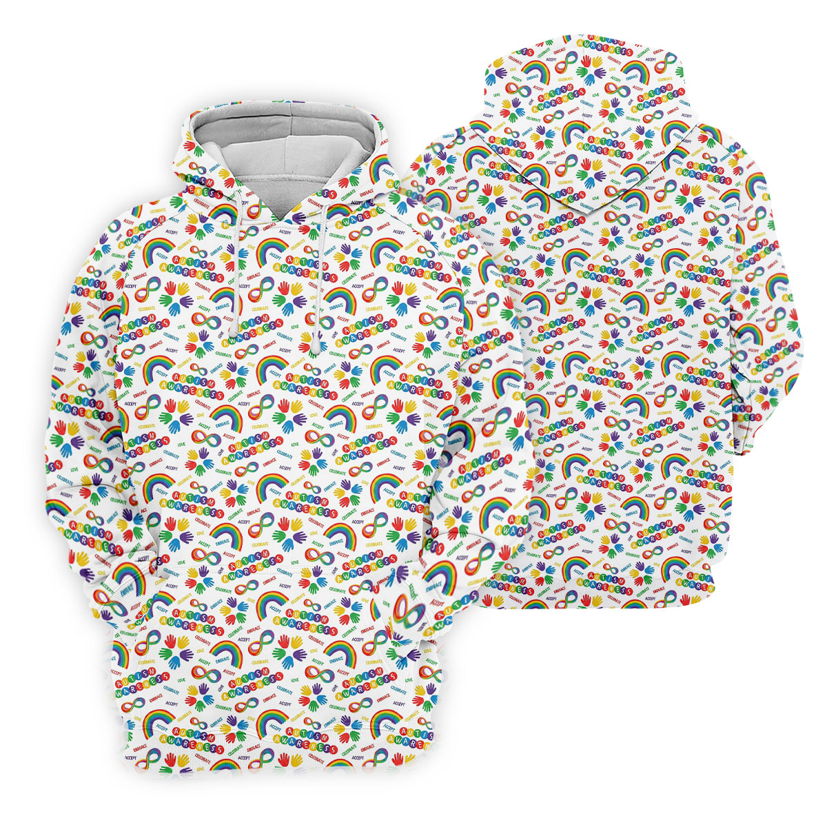 Autism Awareness Rainbow Pattern Colorful Handprints White Golf Shirt, Polo Shirts For Men