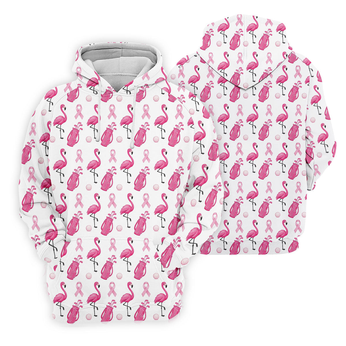 Pink Flamingo Golf Bag Breast Cancer Polo Shirt, Women’s Golf Polo, Ladies Golf Shirts