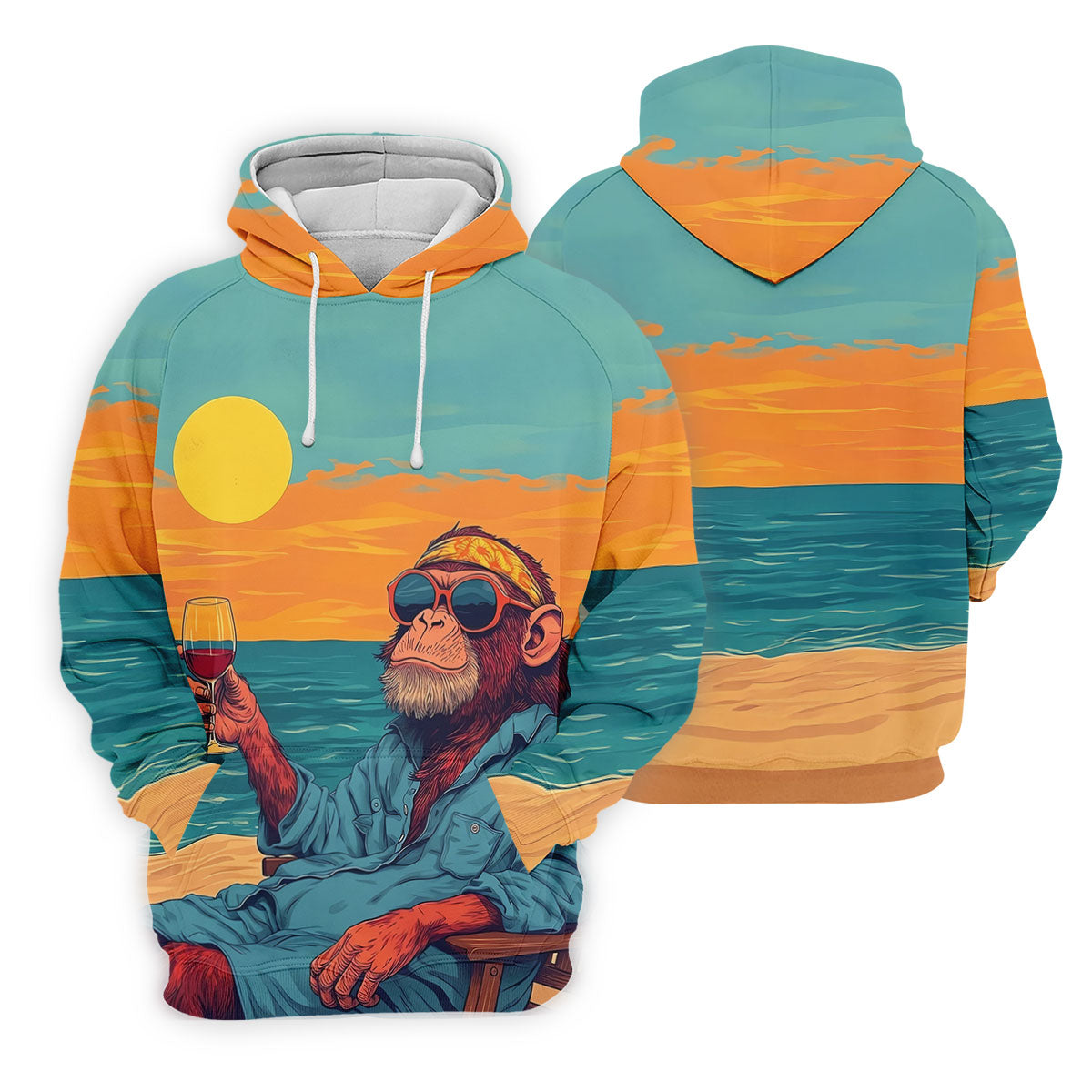 Monkey Gentleman Sunset Coast Hawaiian Golf Shirt, Women's Golf Tops, Ladies Golf Shirts