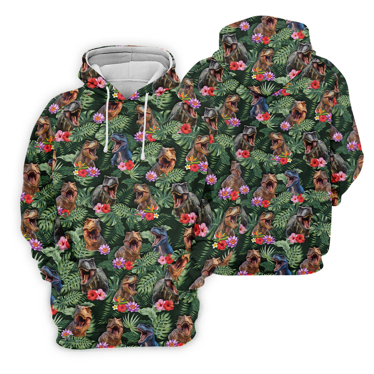 Tropical T Rex Floral Pattern Hawaiian Golf Polo, Golf Tops For Women, Golfing Apparel