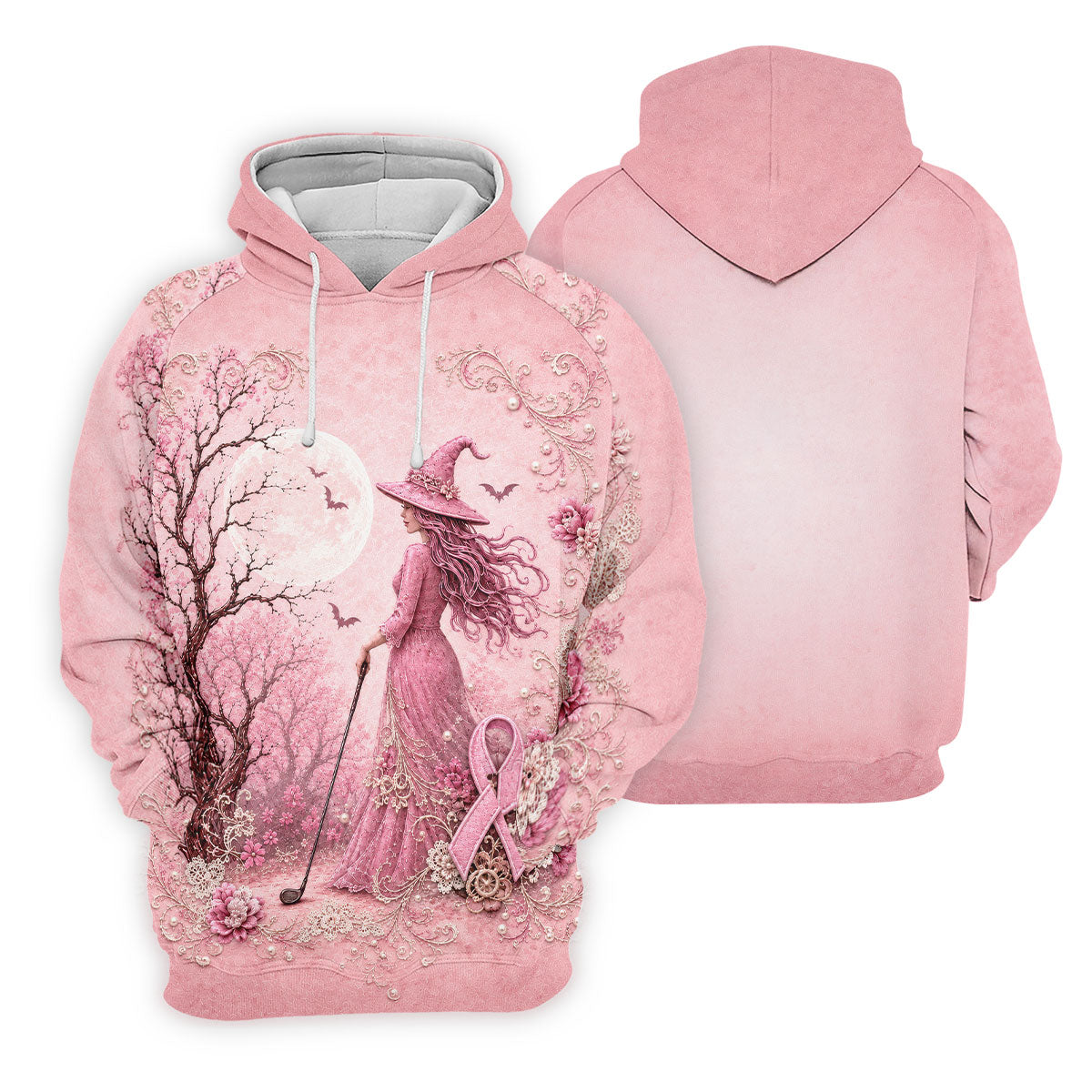Breast Cancer Awareness Pink Witch Moon Mens Golf Polo, Polo Shirts For Men