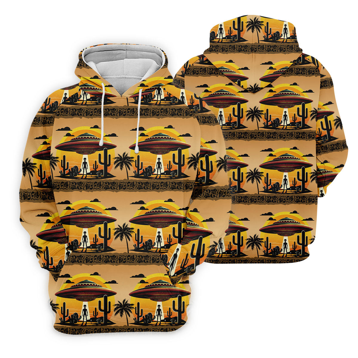 UFOs, Aliens and Cactus Desert Scene Hawaiian Golf Polo, Golf Tops For Men, Golfing Apparel
