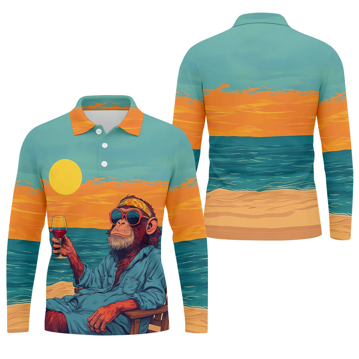 Monkey Gentleman Sunset Coast Hawaiian Golf Shirt, Men's Golf Shirt, Polo Shirts For Men