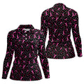 Black Pink Ribbon Heart Breast Cancer Polo Shirt, Ladies Golf Shirt, Women's Golf Tops