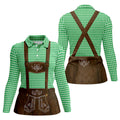 Women's Green Oktoberfest Lederhosen Illusion Sleeveless Golf Polo, Ladies Golf Top, Golf Polo For Women