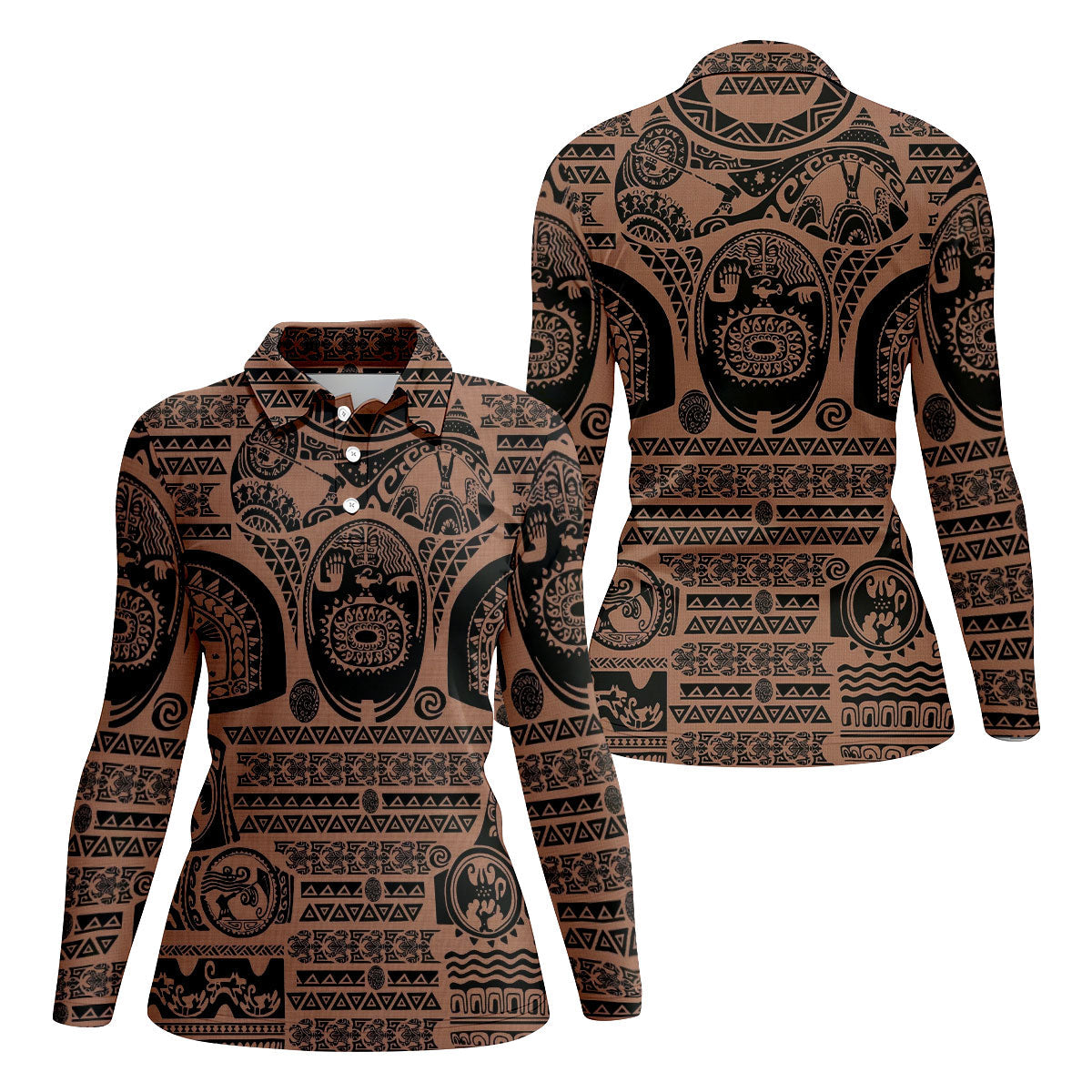 Maori Tattoo Pattern with Traditional Tiki Mask Hawaiian Golf Polo, Golf Tops For Women, Golfing Apparel