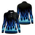 Black Blue Flame Sleeve Golf Shirt, Ladies Golf Shirts, Performance Golf Shirt