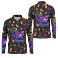 Neon Shark Beach Party Pattern Hawaiian Golf Shirt, Golf Shirts For Men, Polo Shirts For Men