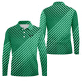 Green And White Striped Pattern Golf Tops For Men, Performance Golf Shirt, Polo Shirts For Men