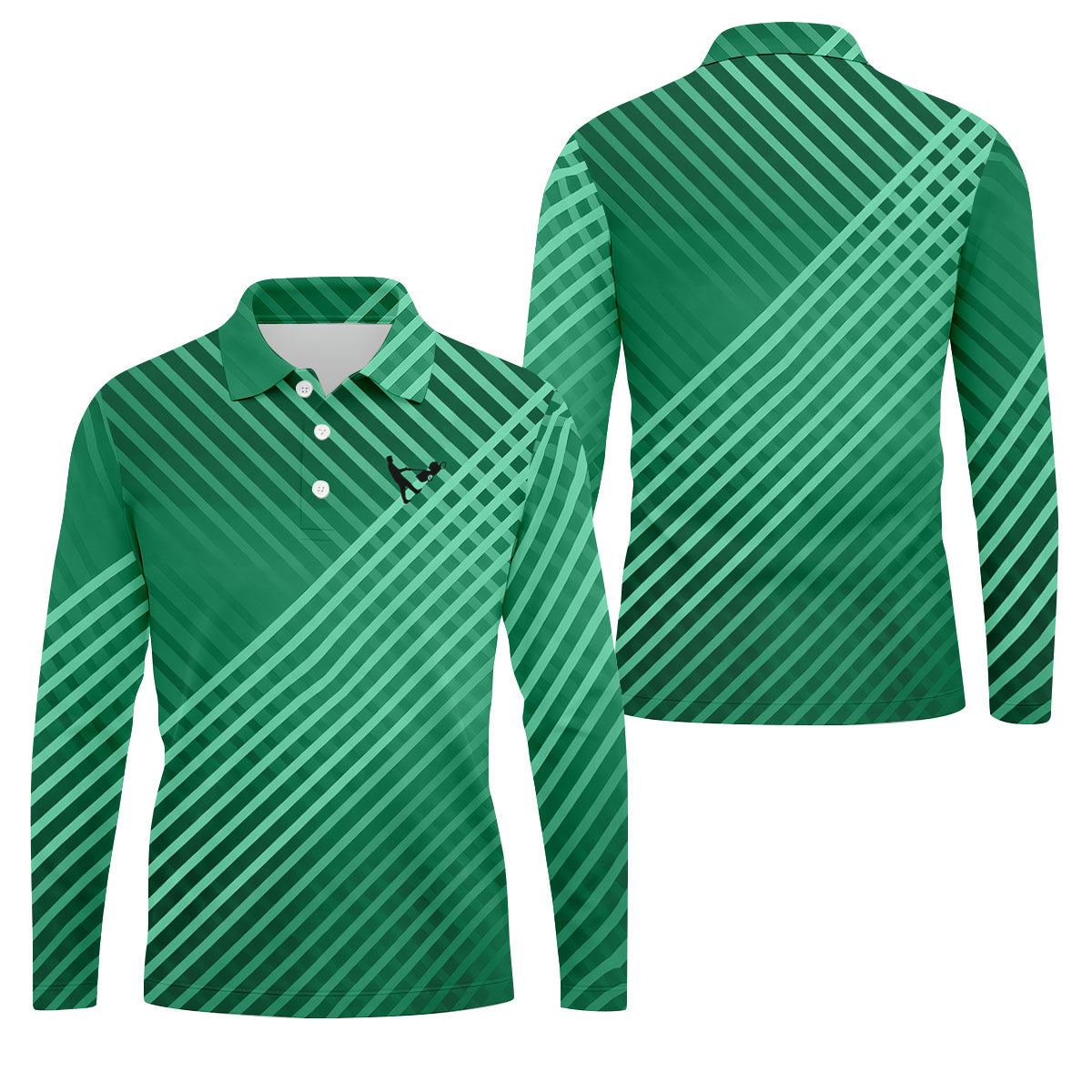 Green And White Striped Pattern Golf Tops For Men, Performance Golf Shirt, Polo Shirts For Men