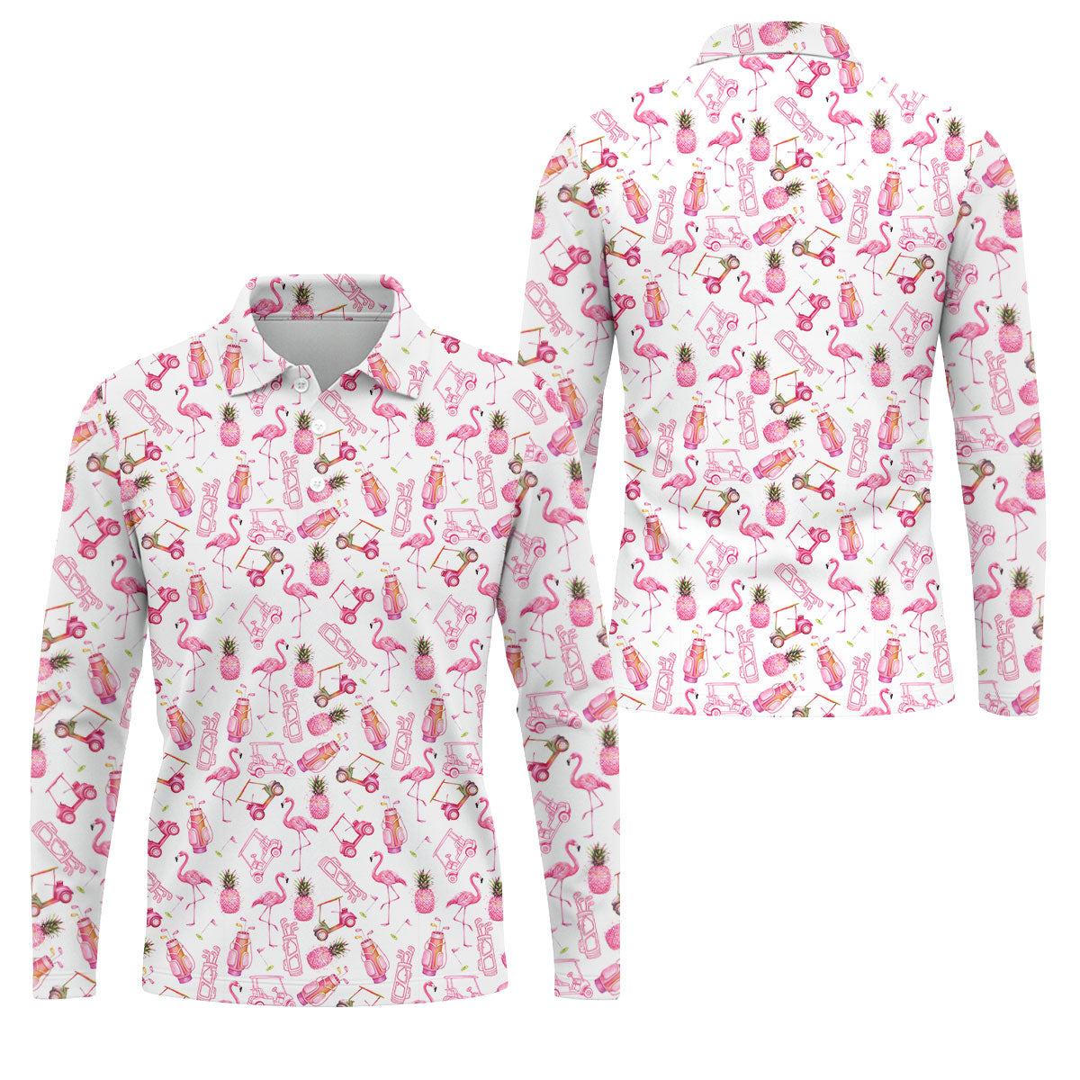 Funny Flamingo Pink Pineapple Tropical Vibe Golf Tops For Men, Men's Funny Golf Shirts, Polo Shirts For Men