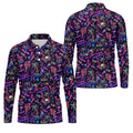 Tropical Theme Neon Pattern Black Golf Shirt, Men's Funny Golf Shirts, Polo Shirts For Men