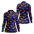Retro Rooster Golf Shirt, Colorful Country Pattern Polo, Polo Shirts For Women