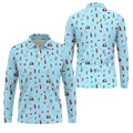 Blue Golf Player Pattern Polo Shirt, Golf Polo Shirts For Men, Printed Golf Shirts