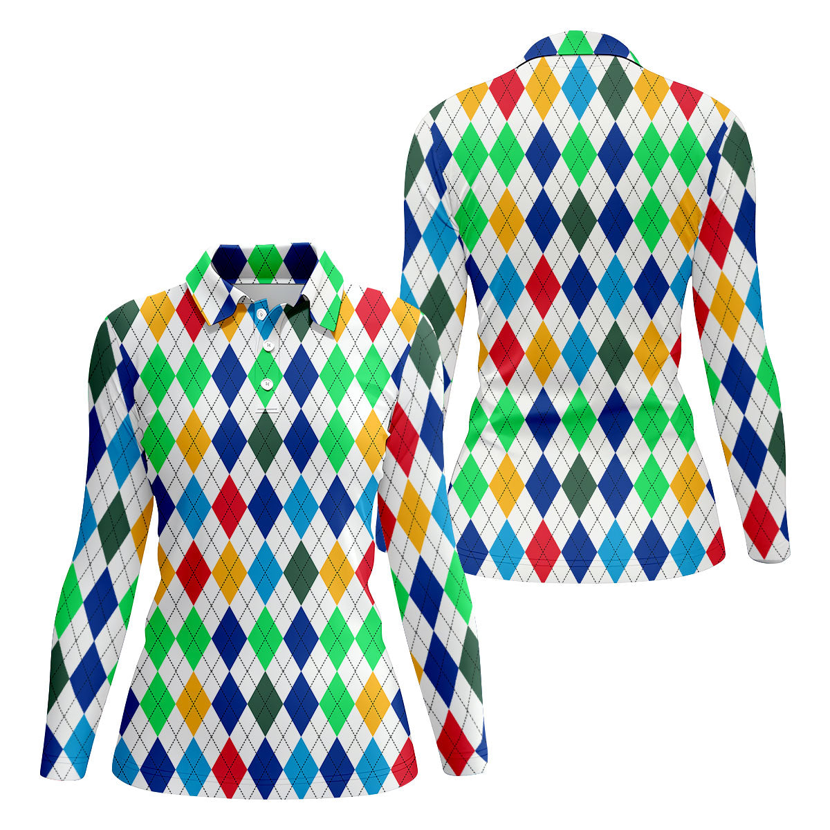 Colorful Argyle Golf Shirt, Classic Diamond Pattern Polo, Womens Golf Polo Shirt, Custom Ladies Golf Shirt