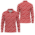 White And Red Heart Pattern Golf Tops For Men, Valentine Golf Gift, Polo Shirts For Men, Golf Gift For Men