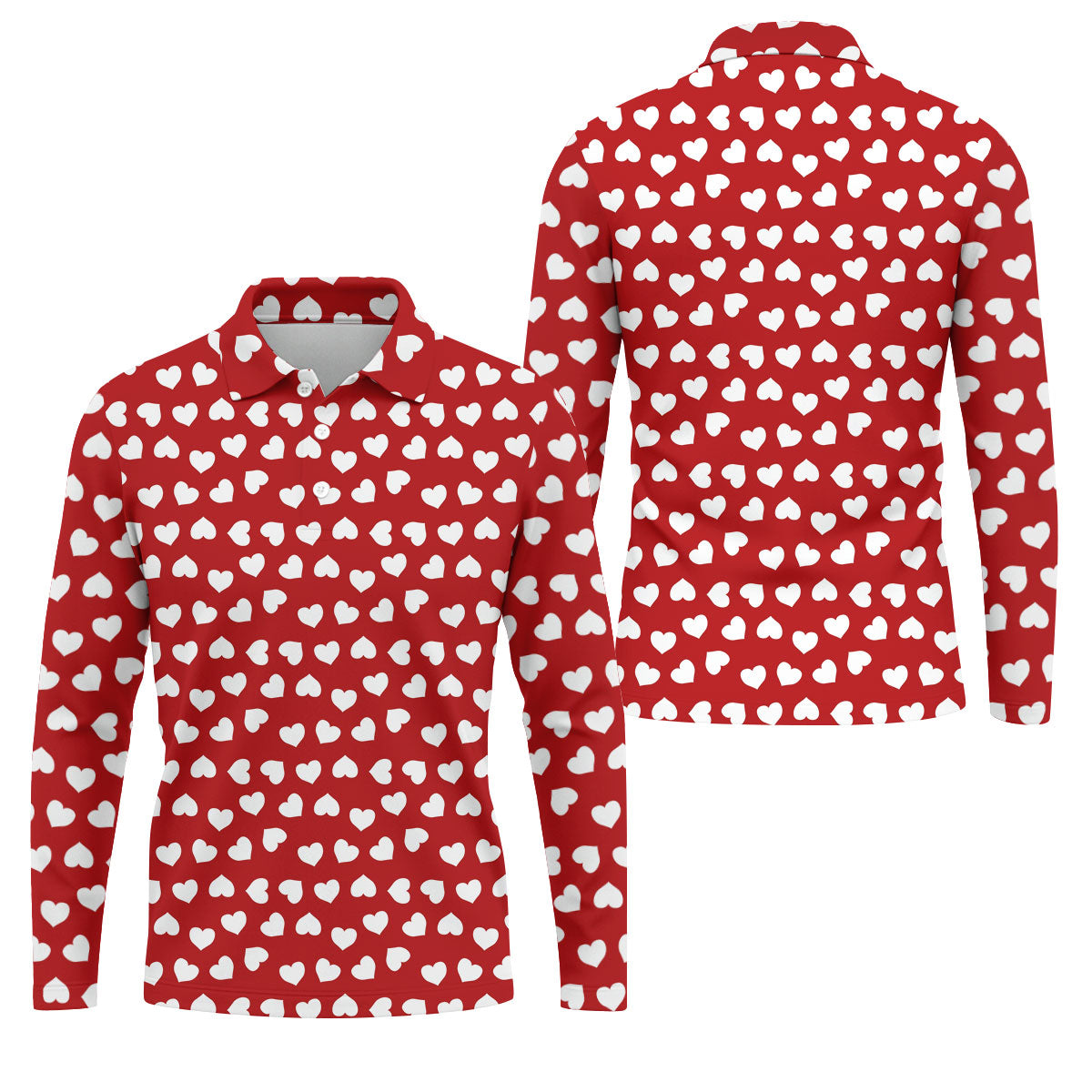 White And Red Heart Pattern Golf Tops For Men, Valentine Golf Gift, Polo Shirts For Men, Golf Gift For Men
