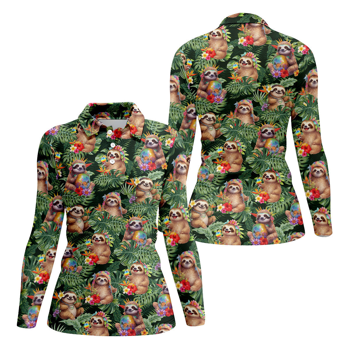 Funny Sloth Hawaiian Summer Ladies Golf Tops, Golf Shirt For Women, Ladies Golf Shirts