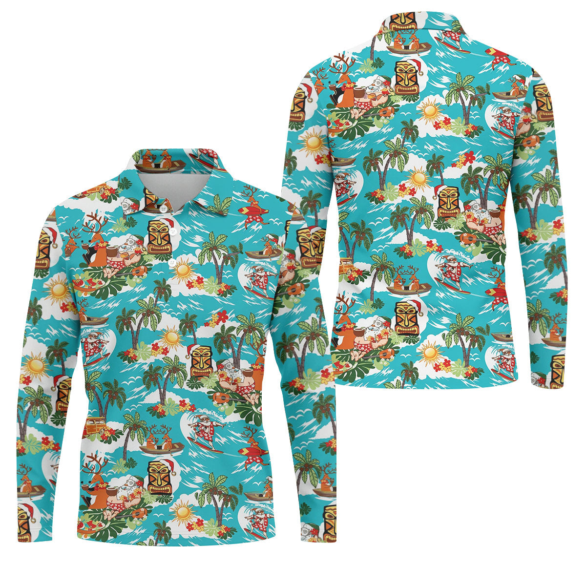 Men's Funny Surfing Santa Hawaiian Golf Shirt, Christmas Golf Shirt, Fun Golf Polo For Men