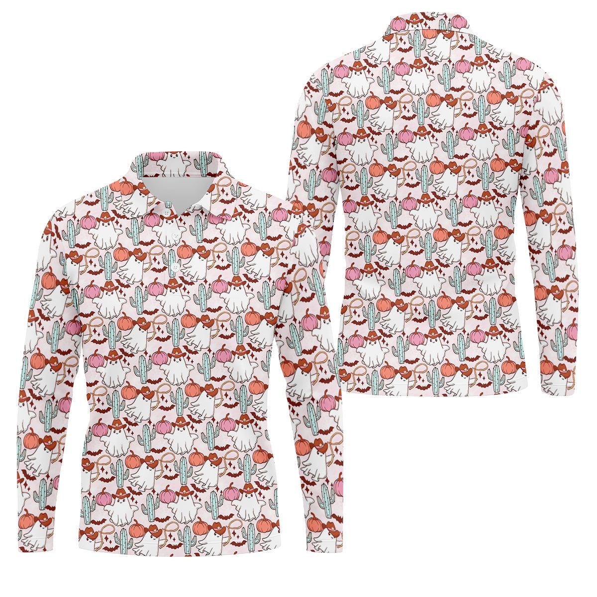 Cowboy Ghost Howdy Halloween Fun Golf Shirts For Men, Polo Shirts For Men, Golfing Apparel