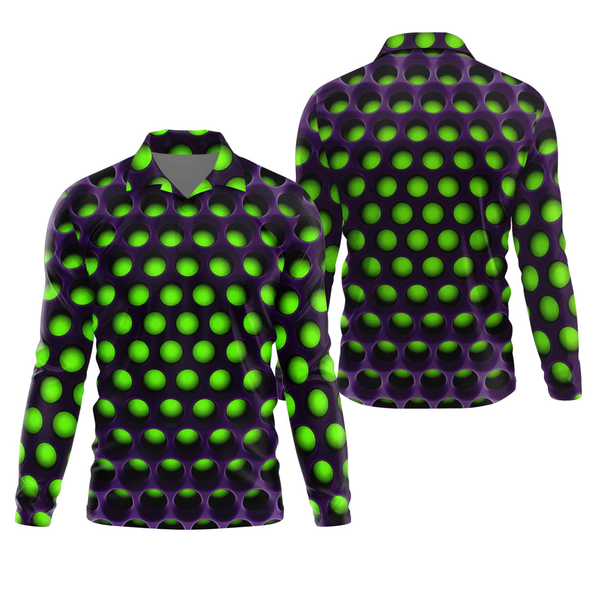 3D Effect Circular Pattern Green Golf Shirt, Cool Golf Outfit, Men's Funny Golf Shirts, Polo Shirts For Men