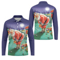 Men's Santa Night Golf Scene Golf Shirt, Christmas Golf Shirt, Golf Apparel For Men