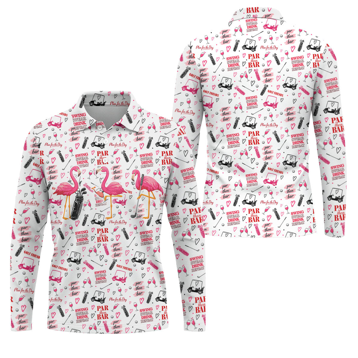 Par Then Bar Flamingo Golf Shirt, Tropical Party Polo Shirts For Men, Golf Shirts For Men