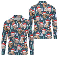 Custom Face Pine Tree Reindeer Dark Teal Green Christmas Golf Shirt, Golf Shirts For Men, Golf Gift For Men