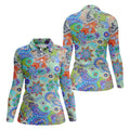 Colorful Boho Paisley Floral Pattern Golf Polo, Women's Golf Tops, Printed Golf Shirt