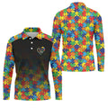 I'm A Proud Autism Dad Autism Awareness Puzzle Pattern Black Fade Golf Shirts For Men, Golf Gifts For Dad
